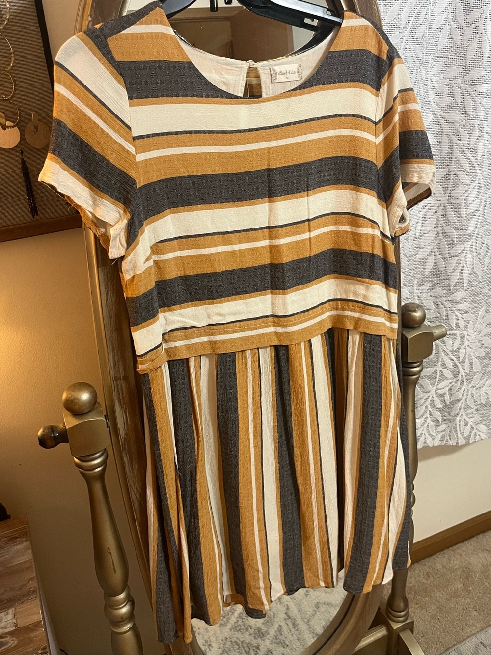Altar'd State Striped Mini Dress in Mustard, Cream & Charcoal